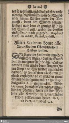 Allein Galenus könte alle Krankheiten Menschlichen Leibes heilen
