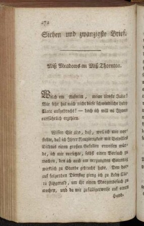 Sieben und zwanzigster Brief. Miß Meadows an Miß Thornton. - Vier und dreyßigster Brief. Lady Caroline Benson an Miß Meadows.