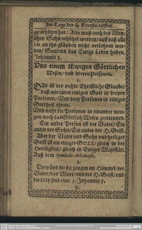 Von einem Ewigen Göttlichen Wesen, und dreyen Personen