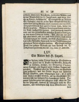 LXV. Ein Ritter des H. Lazari.