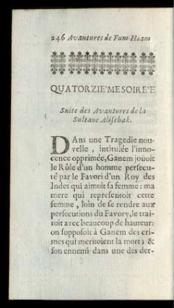Quatorziéme Soirée. Suite des Avantures de la Sultane Alischak.