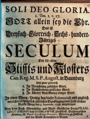 Soli Deo gloria : = Gott allein sey die Ehr