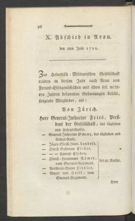 X. Abschied in Arau. den 8ten July 1788.
