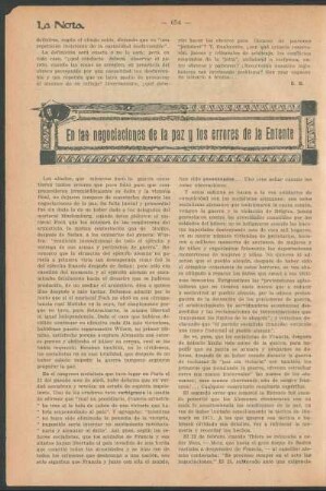 En las negociaciones de la paz y los errores de la entente