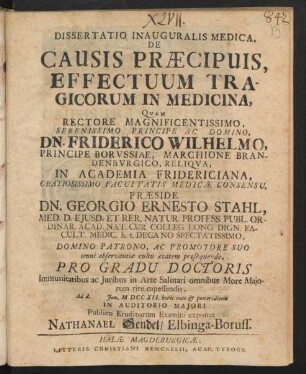 Dissertatio Inauguralis Medica, De Causis Præcipuis, Effectuum Tragicorum In Medicina