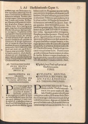 Intelligentia Ex Graeco. Epistola Secunda Beati Pauli Apostoli Ad Thessalonicenses. = Vulgata Aeditio. Epistola Secunda Beati Pauli Apostoli Ad Thessalonicenses.