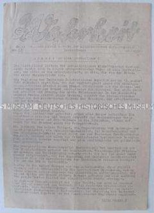 Hektografiertes Mitteilungsblatt der SED Westberlin (SEW) mit einem Appell an die Bevölkerung zu den Maßnahmen der DDR zur Grenzsicherung ("Mauerbau")