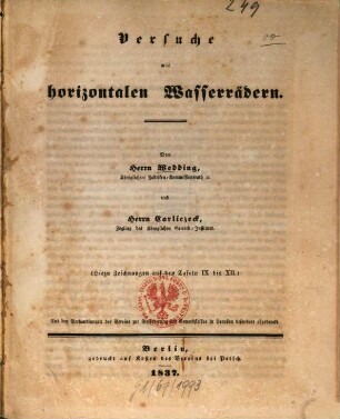 Versuche mit horizontalen Wasserrädern
