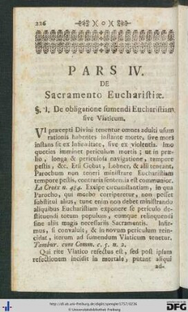Pars IV. De Sacramento Eucharistiae.