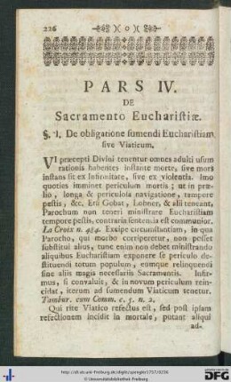 Pars IV. De Sacramento Eucharistiae.