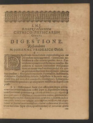 Dissertationum Chymico-Physicarum Octava De Digestione.
