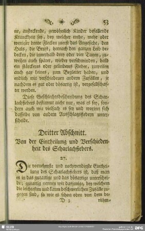 Dritter Abschnitt. Von der Eintheilung und Verschiedenheit des Scharlachfiebers