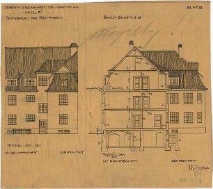 Fischer, Theodor; München - Laim; Wohnsiedlung Terraingesellschaft Neu-Westend - Haus 'D' (Ansicht, Teilansicht, Schnitt)