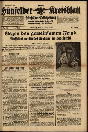 Erste Ausgabe vom Mittwoch, den 12. Juni 1940.