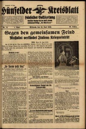 Erste Ausgabe vom Mittwoch, den 12. Juni 1940.
