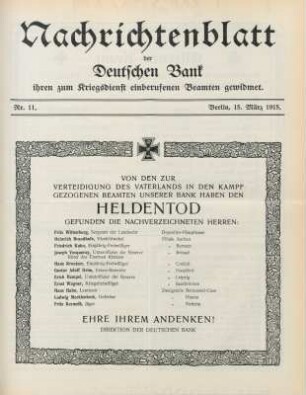 11.1915: Nachrichtenblatt der Deutschen Bank