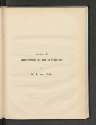 Abschnitt III. Zusammenfassung und Ideen der Entwickelung.