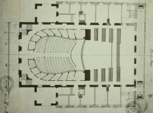 Dresden, Morettisches Theater. Entwurf für Umbau, Grundriss 1. Etage und projektierter seitlicher Anbau