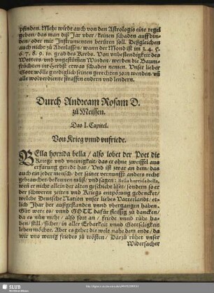Das I. Capitel Von Krieg unnd unfriede