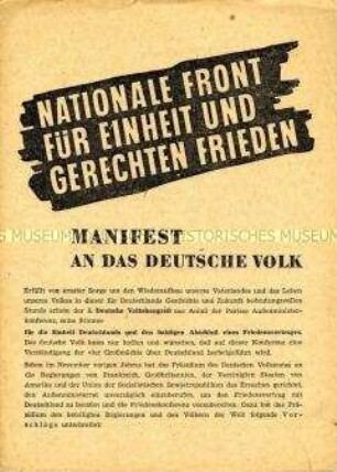 Aufruf des 3. Deutschen Volkskongresses an das deutsche Volk zur Stärkung der Nationalen Front für Einheit und gerechten Frieden