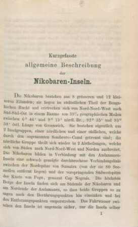Kurzgefasste allgemeine Beschreibung der Nikobaren-Inseln