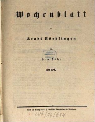 Wochenblatt der Stadt Nördlingen, 1846
