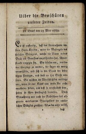 IV. Stück den 25 May 1782