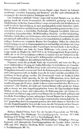 Dünkel, Barbara ; Fesel, Verena :: Von der Sozialen Frauenschule zur NS-Volkspflegeausbildung, das Hamburger Sozialpädagogische Institut 1917 - 1945, (Sozialpädagogik, 8) : Hamburg, LIT Verl., 1999