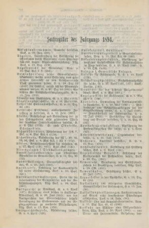 Sachregister des Jahrgangs 1894