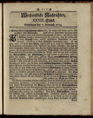 XXXIX. - XLII. Stück, Göttingen, Novemb. 1735.