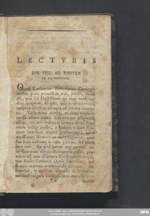 Lecturis Ioh. Frid. Ad. Kirsten AA. LL. Magister.