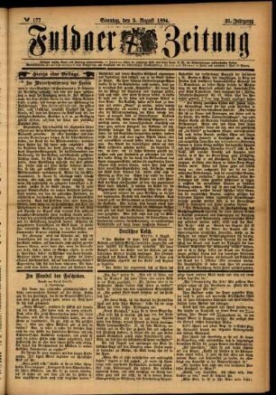 Erste Ausgabe vom Sonntag, den 05. August 1894.
