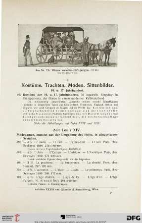 III. Kostüme. Trachten. Moden. Sittenbilder (Nr. 697-815)
