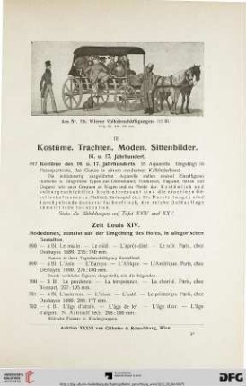 III. Kostüme. Trachten. Moden. Sittenbilder (Nr. 697-815)