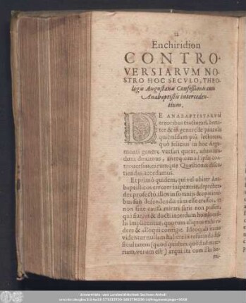 Enchiridion Controversiarum Nostro Hoc Seculo, Theologis Augustanae Confeßionis cum Anabaptistis intercedentium.