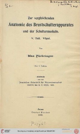 Band V: Zur vergleichenden Anatomie des Brustschulterapparates und der Schultermuskeln: Vögel