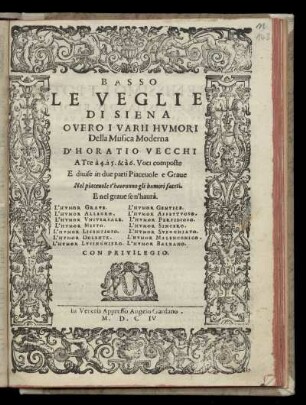 Orazio Vecchi: Le Veglie di Siena ... Basso