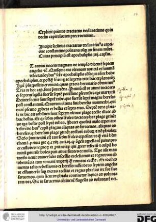 Incipit secundus tractatus declaratius a captione Constantinopolitana usque ad finem mundi, cuius principium est apochalipsis xvi capitulum.