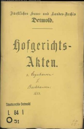 von Oeynhausen, Adam Arnd zu Grevenburg gegen Bürgermeister Jobst Barkhausen und Bartold Meier zu Bexten - Schuldforderung