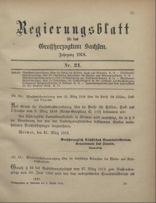 Nr. 58: Ministerialverordnung vom 21. März 1918 über die Reife für Hülsen-, Hack- und Ölfrüchte