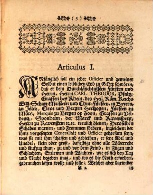 Chur-Pfältzische Kriegs-Articul
