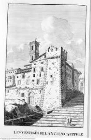 Les restes de l'ancienne Rome, recherchez avec soin , mesurez, dessinez sur les lieux, et gravez par feu Bonaventure d'Overbeke, ..., 3. Buch, Tafel c. 19.: Les vestiges de l'ancien Capitole.