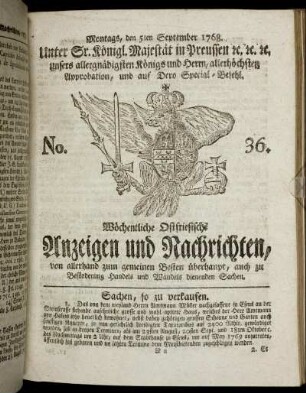 No. 36. Montags, den 5ten September 1768.