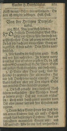 Von der Heiligen Dreyfaltigkeit.