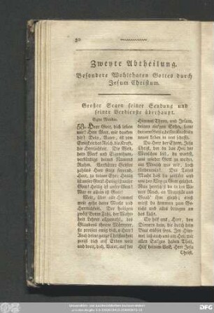 Zweyte Abtheilung. Besondere Wohlthaten Gottes durch Jesum Christum.