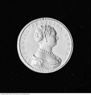 Medaille der Lodovica Felicini de'Rossi, Brustporträt mit geflochtenen Haaren nach rechts; Perlrand