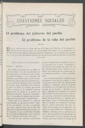 Cuestiones sociales : El problema del gobierno del pueblo - El problema de la vida del pueblo