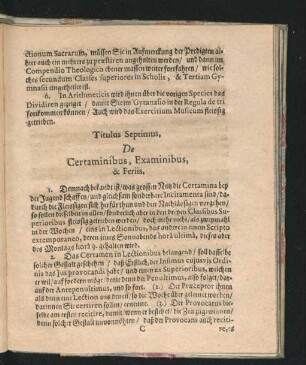 Titulus Septimus. De Certaminibus, Examinibus, & Feriis.