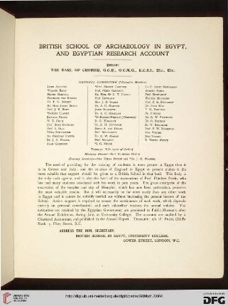 British School of Archaeology in Egypt an Egytian Research Account