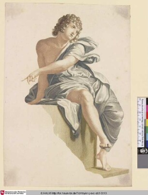[Sitzender Junge nach links zeigend; Young Man Sitting on a Pedestal, Pointing to the Left]
